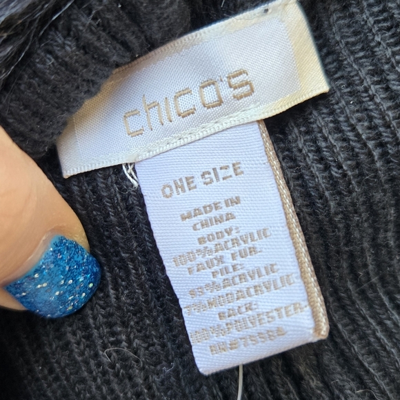 Chico's Black Faux Fur Oblong Scarf - Picture 4 of 5